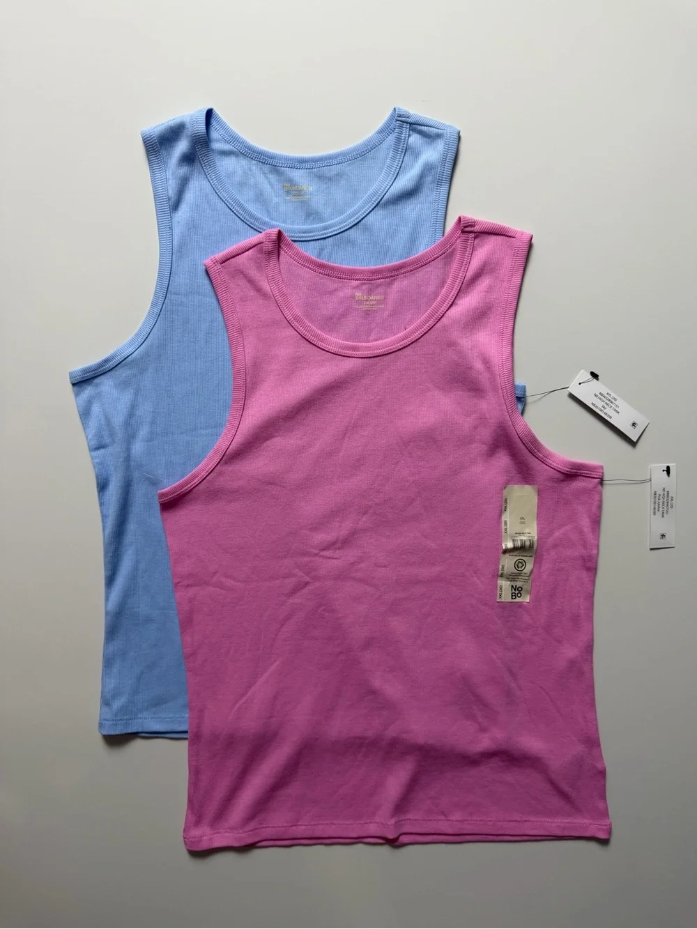 NWT No Boundaries 2 Pack of Cotton Blend Stretch Tank Tops, Blue/Pink, Size XXL